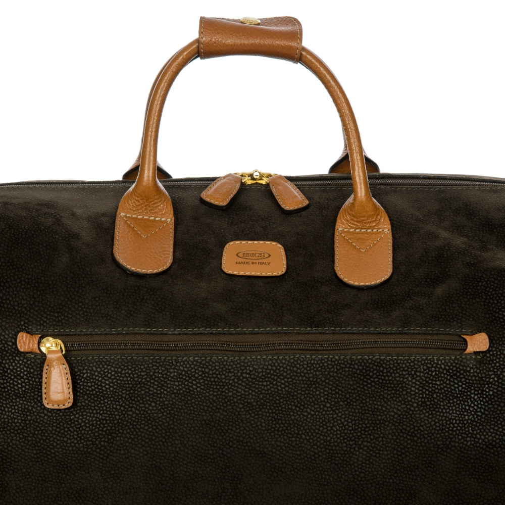 Olive green Bric's large holdall travel bag, duffle style with sturdy handles and spacious design for travel essentials.