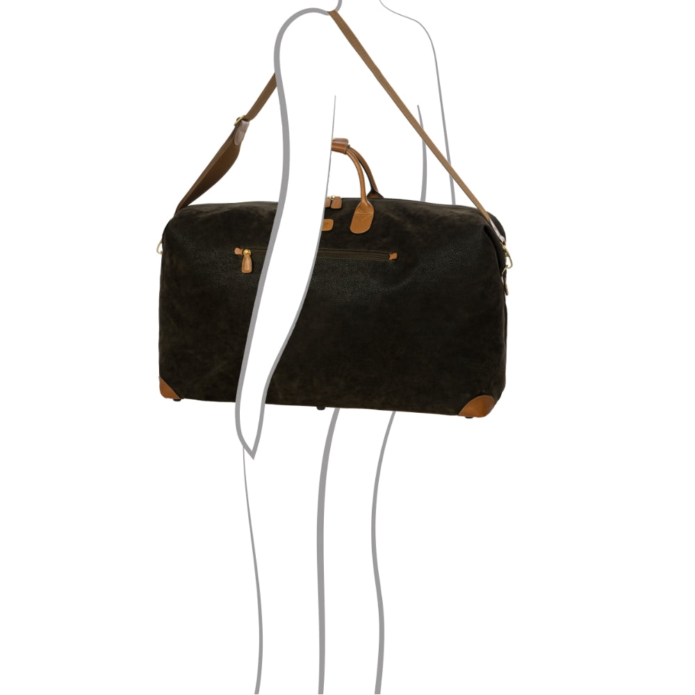 Olive green Bric's large holdall travel bag from the Duffles & Holdalls collection, showing side view with handles and zipper.