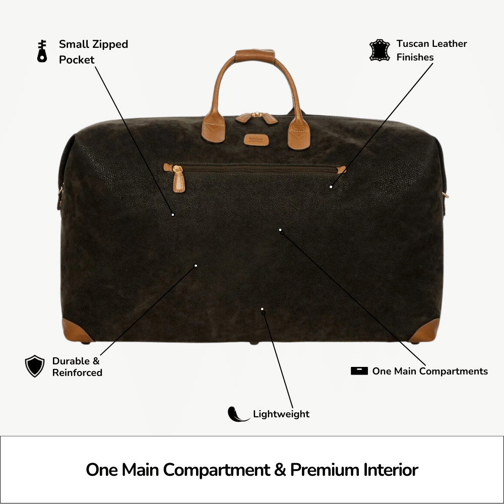 Large Bric's Life holdall travel bag with leather handles and spacious main compartment, ideal for weekend trips or travel.