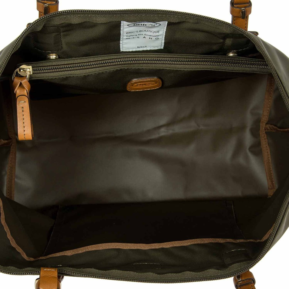 Olive green Bric's Large Sportina Bag, a stylish duffle perfect for travel, featuring sturdy handles and spacious interior.