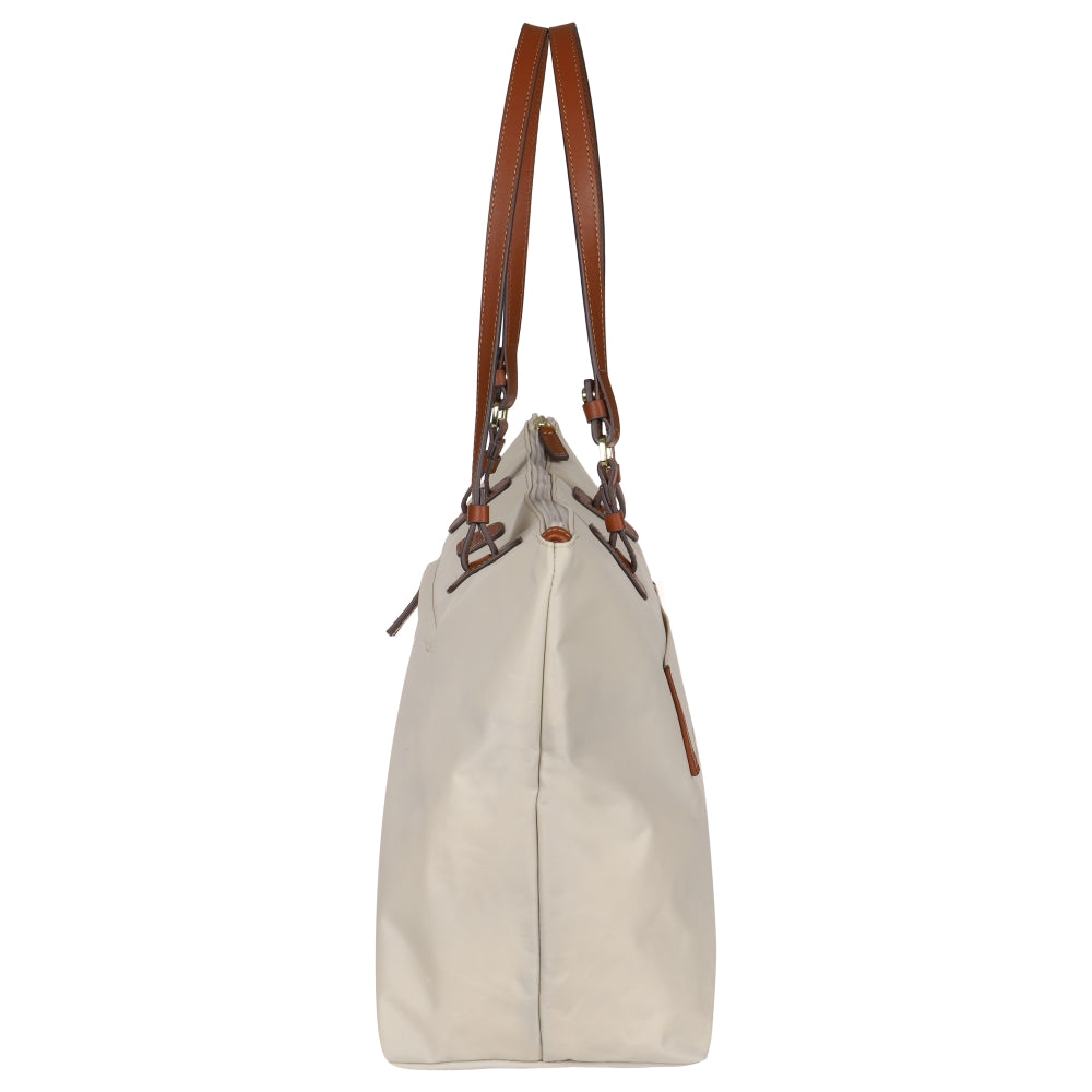 Beige Bric's Large Sportina Bag, a stylish duffle designed for travel and everyday use.