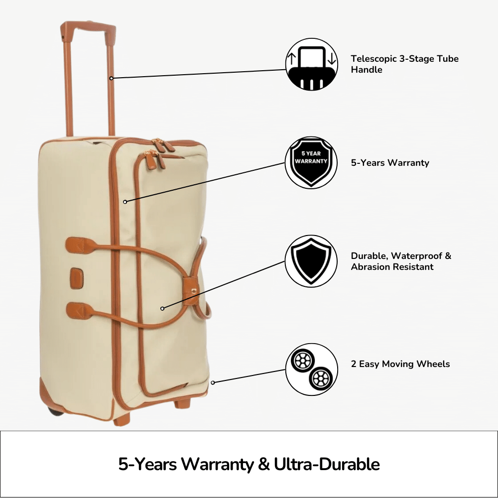 Large Bric's Firenze trolley duffle bag with wheels and handles, made of durable fabric, suitable for travel and weekend trips.