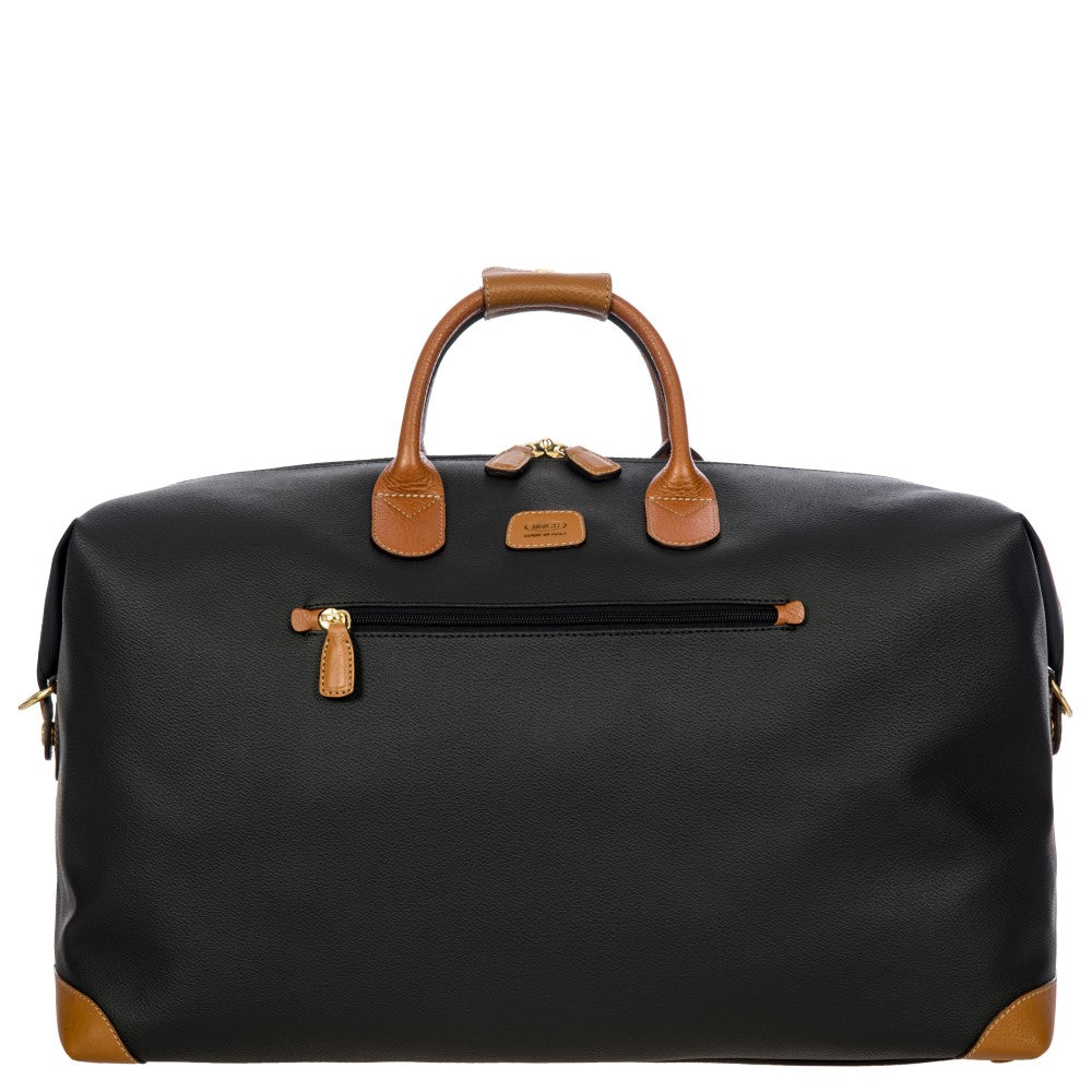 Black Bric's Medium Clipper Duffle bag from the Firenze collection, showing the spacious, stylish holdall with leather accents.