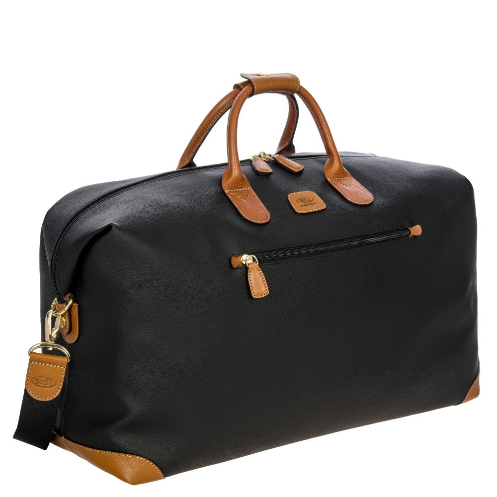 Black Bric's Medium Clipper Duffle bag from the Firenze collection, showing its sleek design and sturdy carry handles.