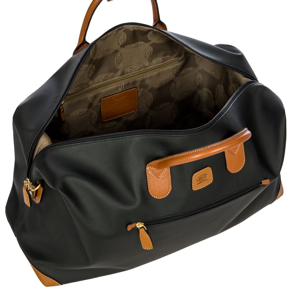Black Bric's Firenze Medium Clipper Duffle bag with sturdy handles and spacious interior, ideal for travel and weekend trips.