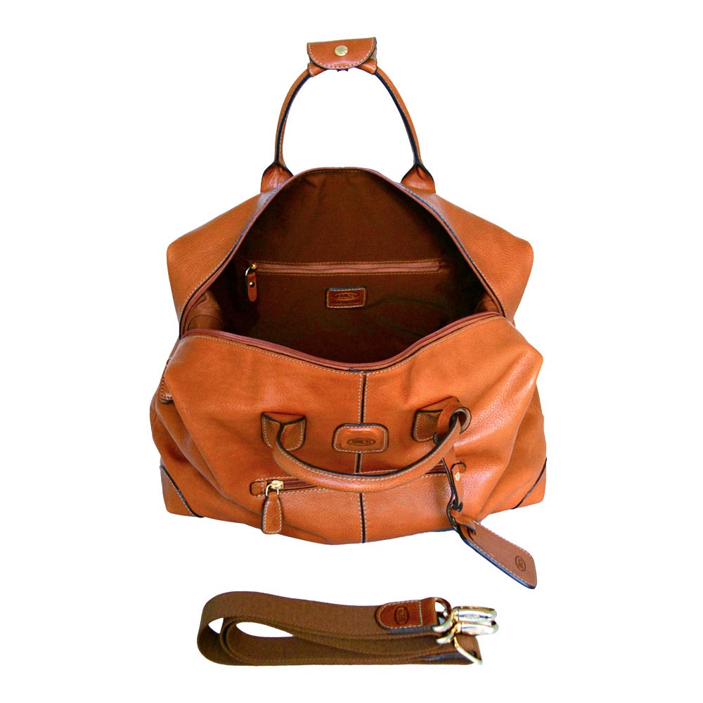 Tan medium holdall by Bric's, featuring durable fabric and spacious interior, ideal for travel or daily use.