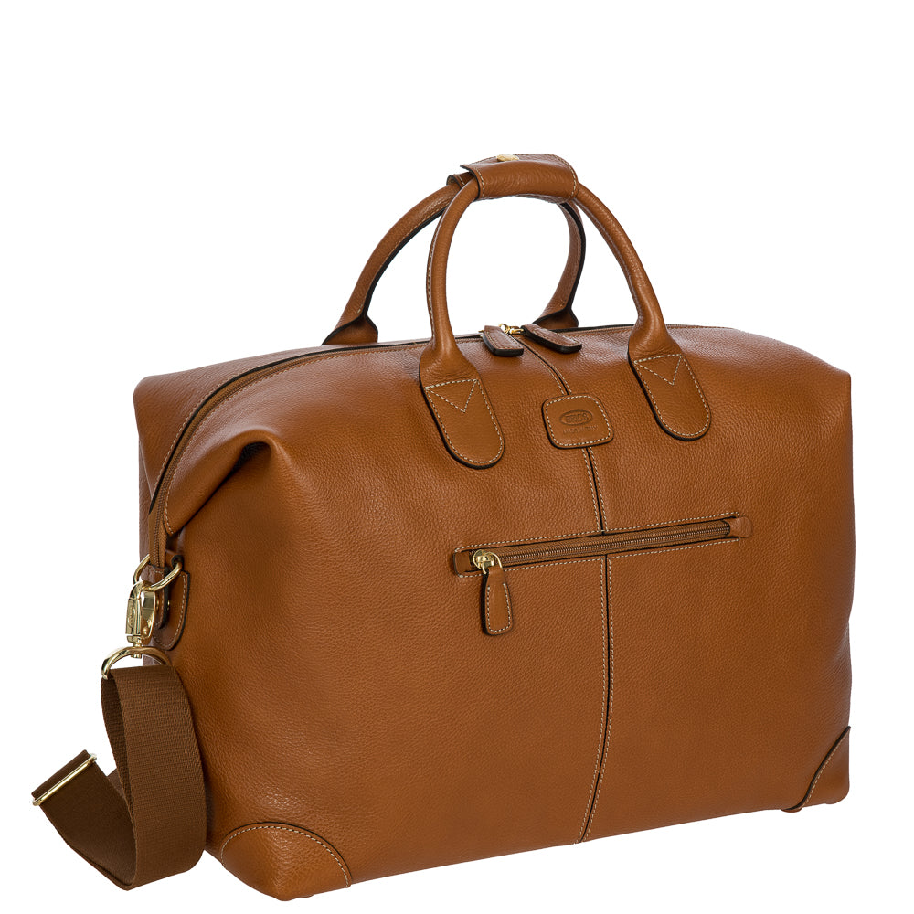 Tan Bric's small holdall duffle bag with leather accents, compact and stylish for travel or daily use.