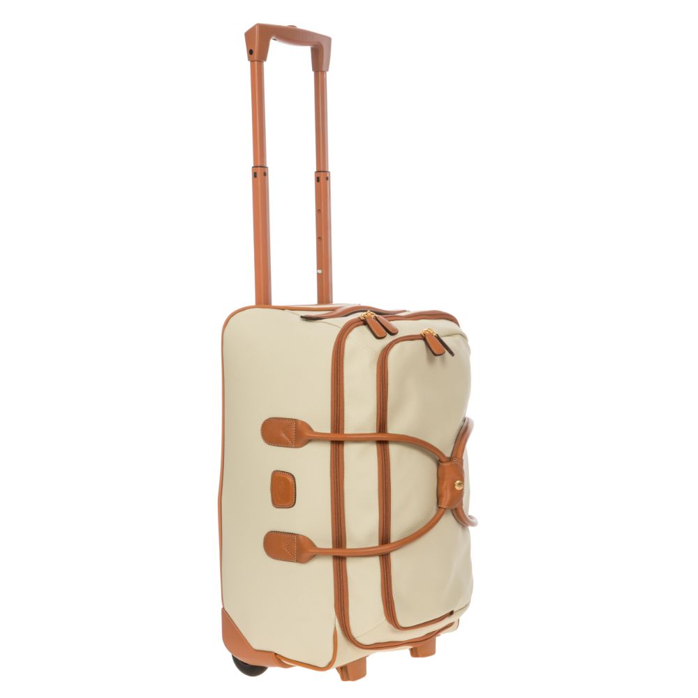 Cream small wheeled holdall from Bric's Firenze collection, featuring a compact duffle bag with wheels and sturdy handles.