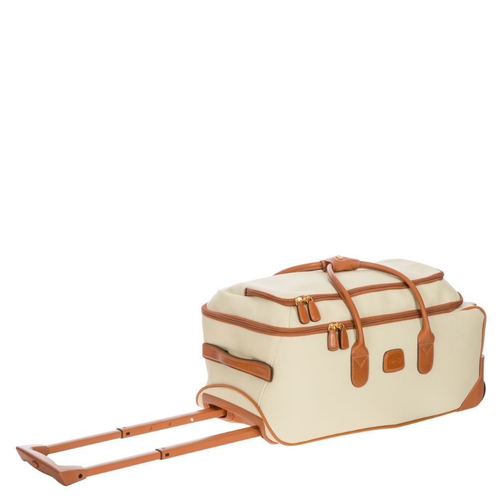 Cream Bric's Small Wheeled Holdall, Firenze duffle with wheels and handles, showing side view of compact travel bag.