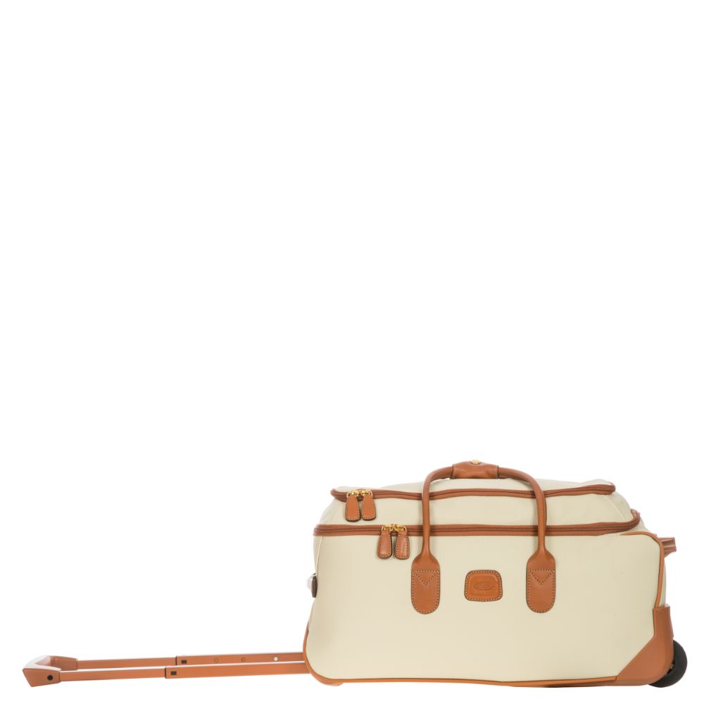 Cream Bric's Small Wheeled Holdall, Firenze duffle with wheels and handles, crafted for easy travel and stylish storage.