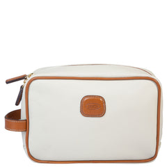 Cream Bric's Firenze wash kit with sleek design and spacious compartments for travel essentials.