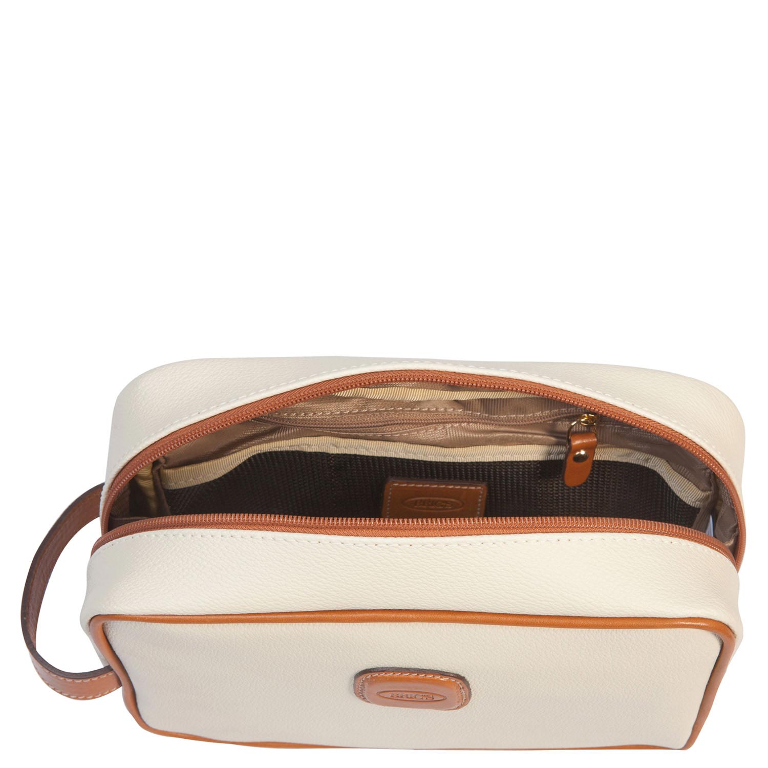 Cream Bric's Firenze wash kit featuring a sleek design and spacious interior for travel essentials.