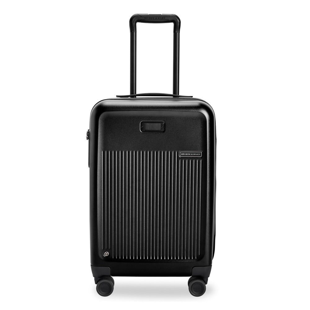 Briggs & Riley Sympatico 3.0 black 53cm expandable carry-on spinner suitcase with smooth wheels and sturdy handle.