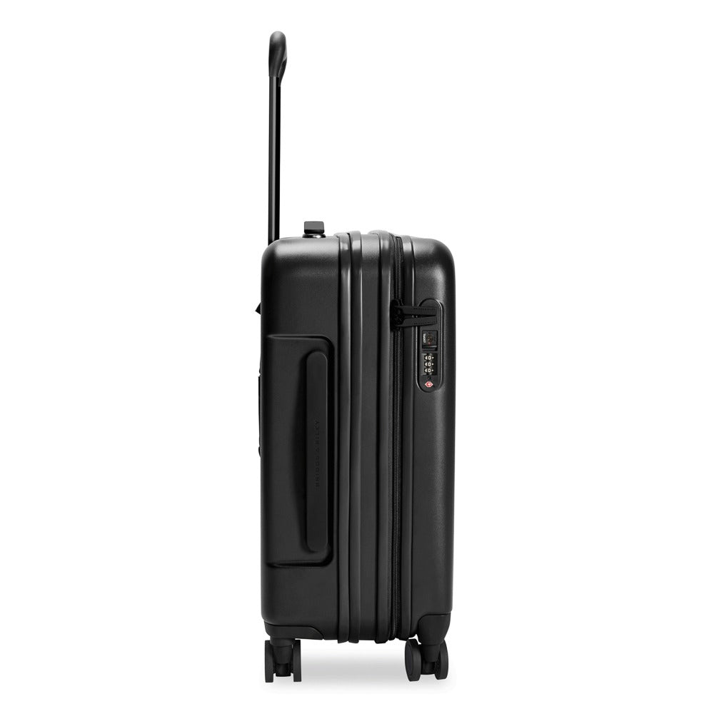 Briggs & Riley Sympatico 3.0 black 53cm expandable carry-on spinner suitcase with wheels and a sleek design.