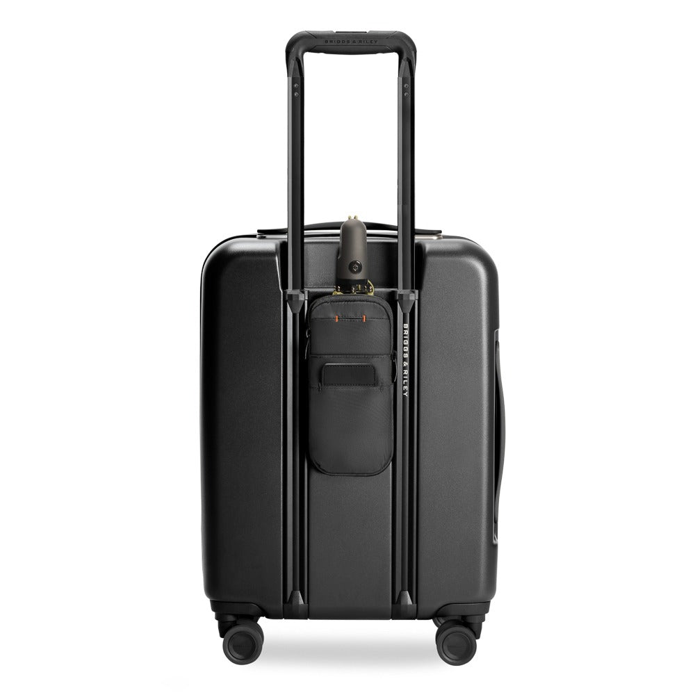 Briggs & Riley Sympatico 3.0 53cm expandable carry-on spinner suitcase in black with smooth wheels and durable exterior.
