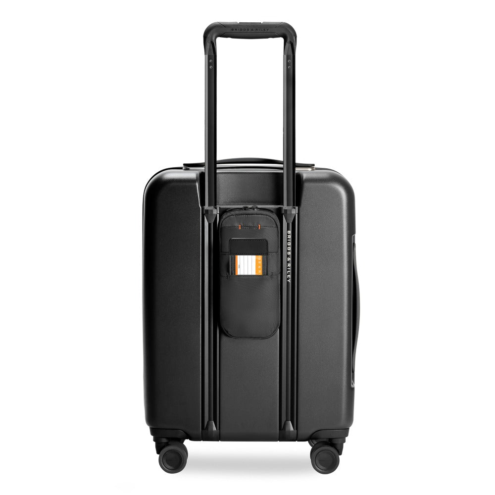Briggs & Riley Sympatico 3.0 53cm expandable carry-on spinner suitcase in black with wheels and handle.