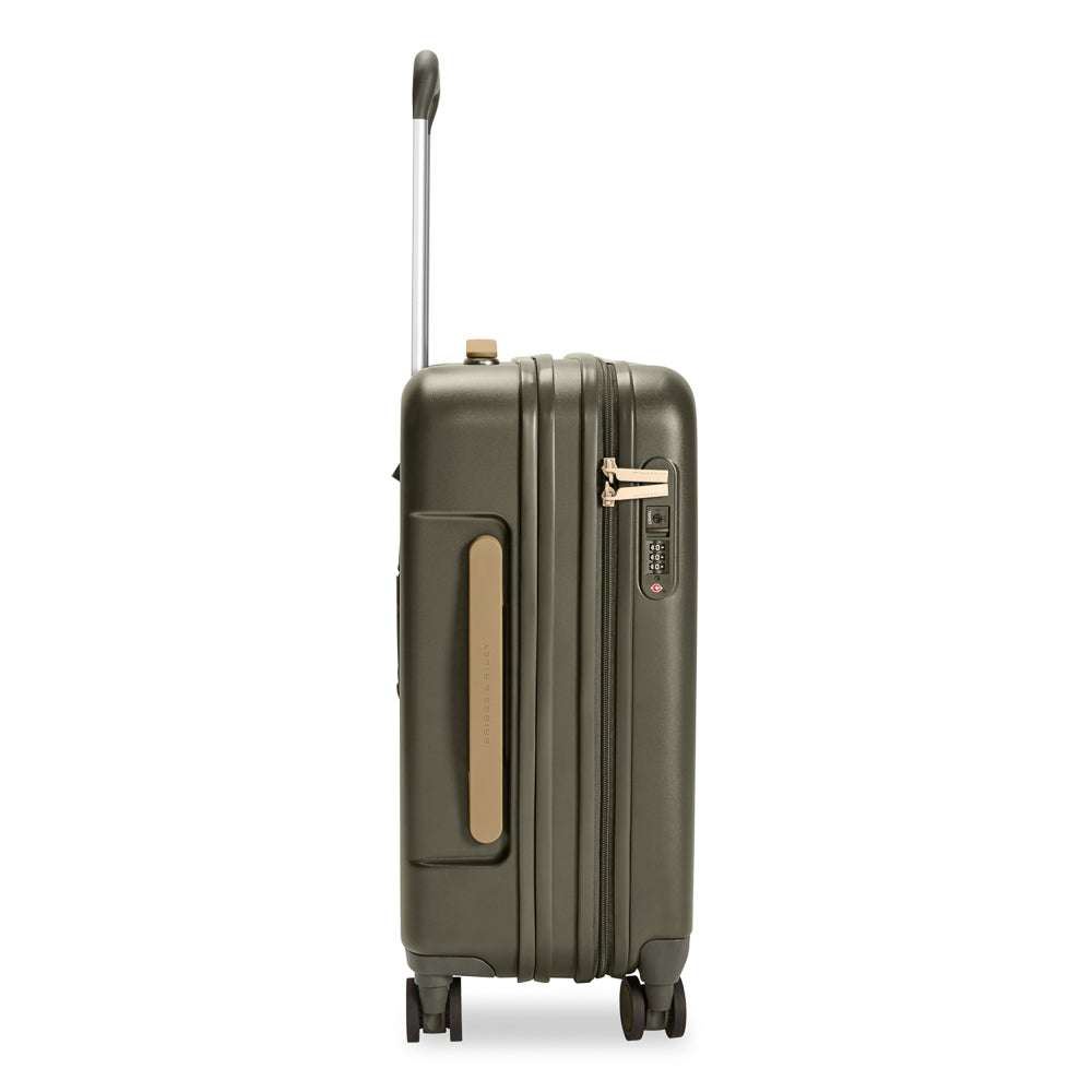 Olive Briggs & Riley Sympatico 3.0 expandable carry-on spinner suitcase with smooth wheels and sturdy handle.