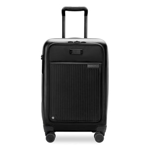 Briggs & Riley Sympatico 3.0 56cm front pocket carry-on spinner suitcase in black with wheels and sturdy handle.