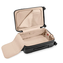 Briggs & Riley Sympatico 3.0 black 56cm front pocket carry-on spinner suitcase with smooth wheels and sturdy handle.