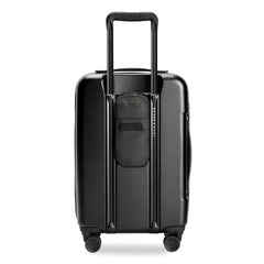 Briggs & Riley Sympatico 3.0 56cm black front pocket carry-on spinner suitcase on a white background.