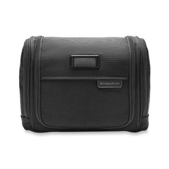 Briggs & Riley Deluxe Hangable Kit in black, featuring multiple compartments for organizing toiletries and travel essentials.