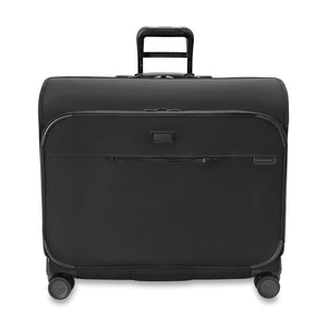 Briggs & Riley Deluxe Wardrobe Spinner Suitcase in black, showcasing spacious interior and smooth-rolling wheels.