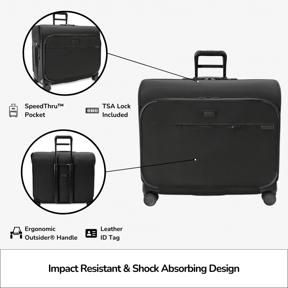 Briggs & Riley Deluxe Wardrobe Spinner Suitcase - Baseline 2 with multiple compartments and smooth-rolling wheels.