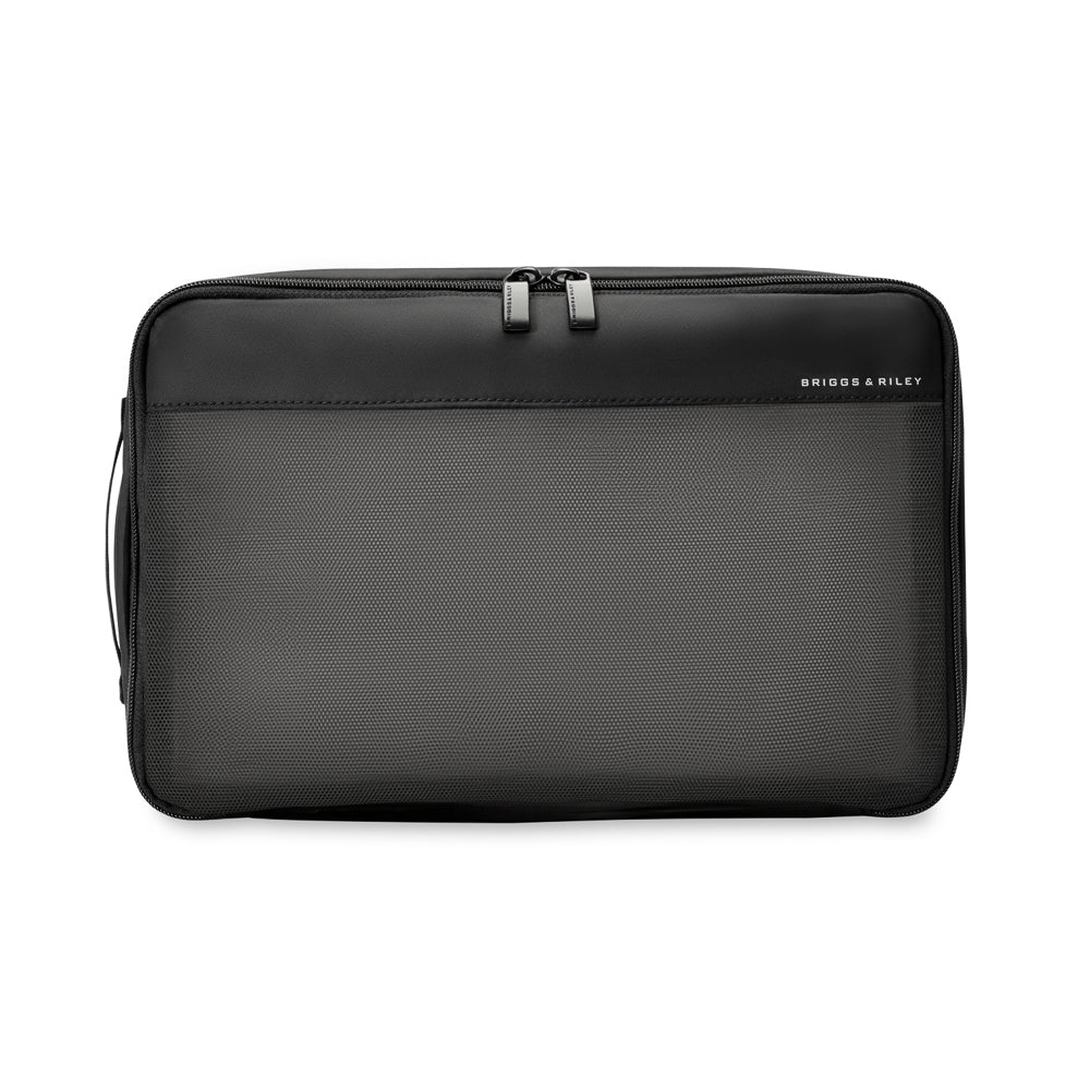 Briggs & Riley double sided packing travel cube in black, featuring two compartments for organized packing.