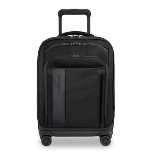 Briggs & Riley ZDX 53cm black carry-on spinner cabin luggage with smooth wheels and durable exterior.