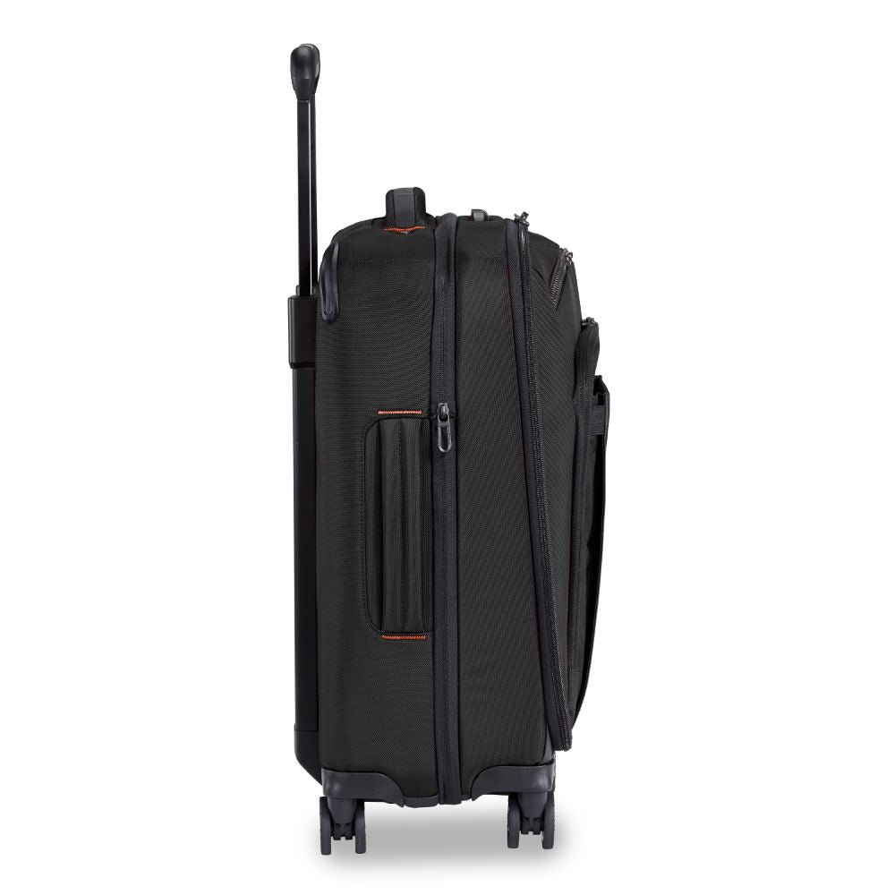 Briggs & Riley ZDX 53cm black carry-on spinner luggage with smooth wheels and a durable exterior.