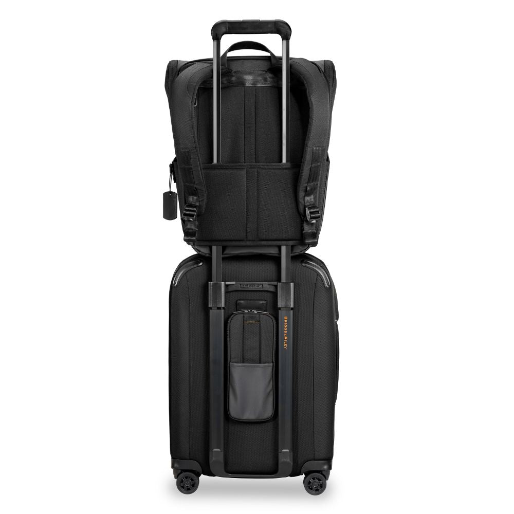 Briggs & Riley ZDX 53cm black carry-on spinner luggage with smooth wheels and spacious interior for travel convenience.