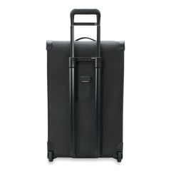 Black Briggs & Riley Baseline 2 large 2-wheel duffle bag with spacious compartments and sturdy wheels.