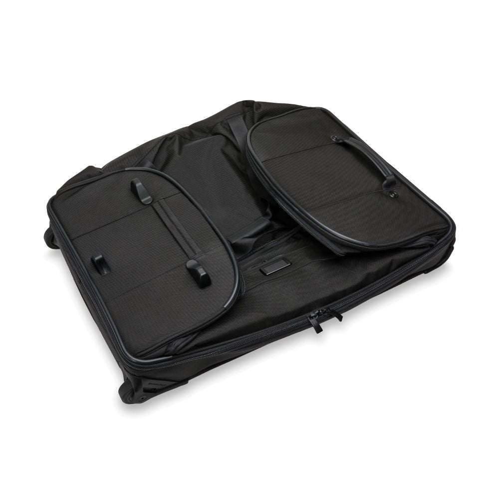 Large black 2-wheel duffle bag from Briggs & Riley, featuring a spacious main compartment and sturdy wheels for easy transport.
