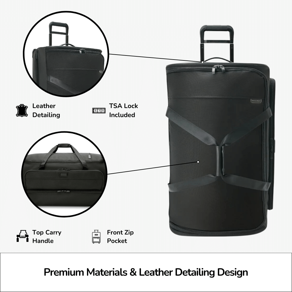Large 2-wheel duffle bag from Briggs & Riley, featuring a durable design and spacious interior for travel.