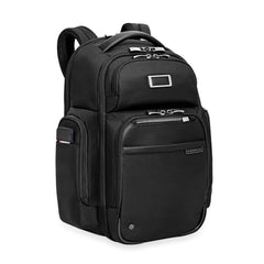Large black cargo backpack by Briggs & Riley, featuring multiple compartments and ergonomic design for work use.