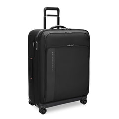 Briggs & Riley ZDX large expandable spinner suitcase in black, featuring smooth wheels and durable exterior for travel.