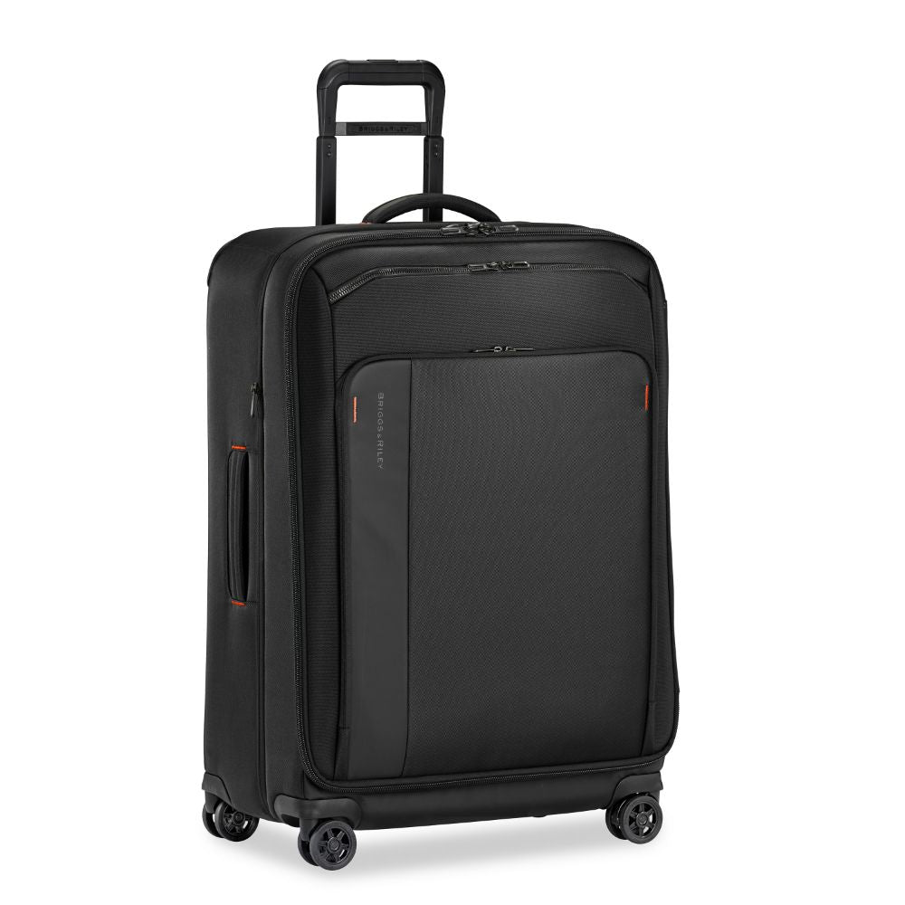 Briggs & Riley ZDX large spinner check-in luggage in black with durable wheels and spacious interior for travel.