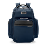 Navy medium cargo backpack by Briggs & Riley, featuring multiple compartments and a durable design for work use.