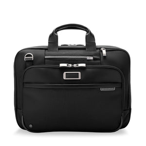 Briggs & Riley Medium Expandable Briefcase in black, featuring a sleek design and multiple compartments for organization.