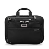 Briggs & Riley Medium Expandable Briefcase in black, featuring a sleek design and multiple compartments for organization.