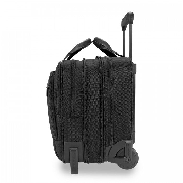 Briggs & Riley Medium Expandable Briefcase in At Work Black, featuring a sleek design and spacious compartments.
