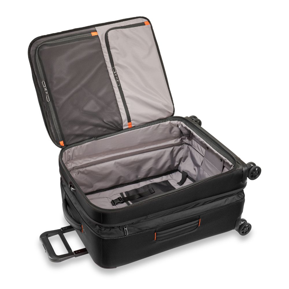 Briggs & Riley ZDX medium spinner check-in luggage in black with durable wheels and spacious interior.