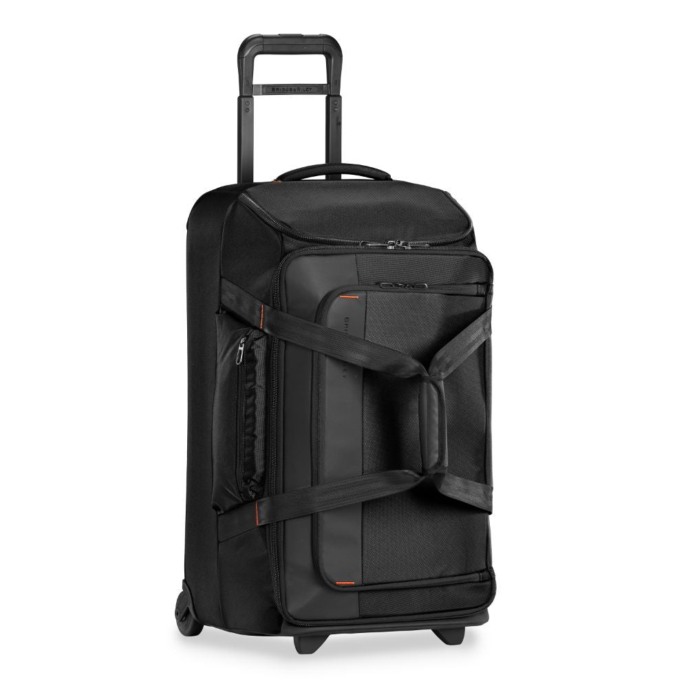 Briggs & Riley ZDX medium upright duffle in black, showcasing spacious interior and durable design for travel.