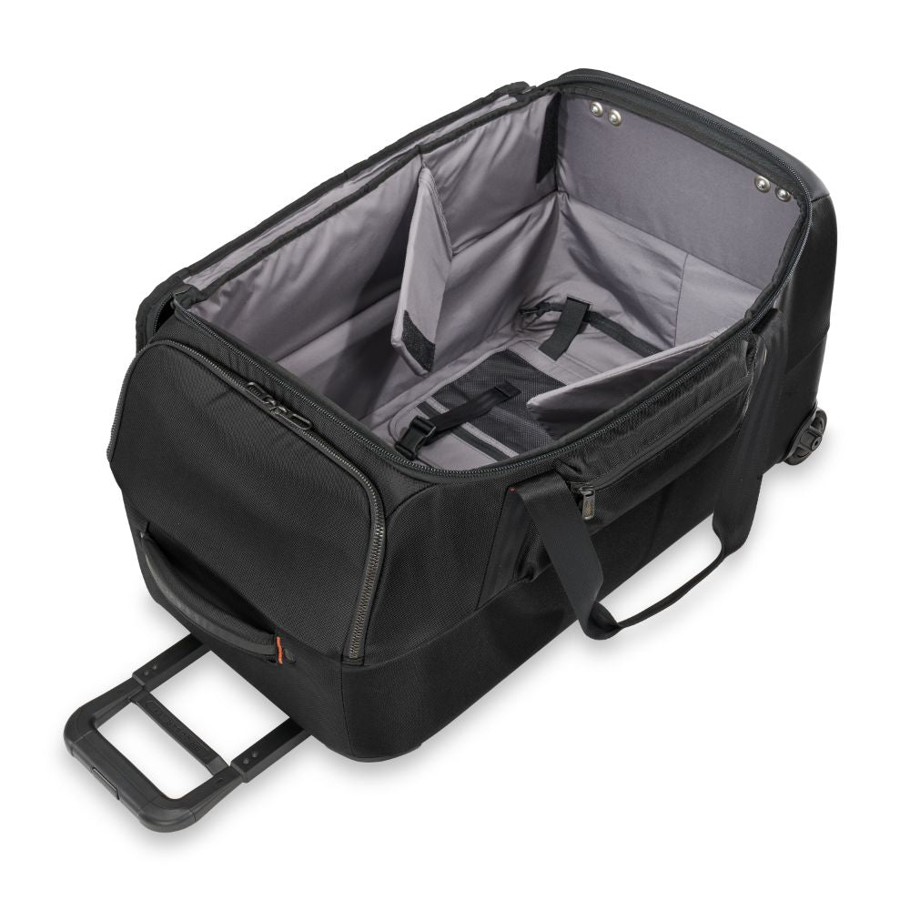 Briggs & Riley Luggage Medium Upright Duffle ZDX in black, featuring sturdy handles and spacious interior.