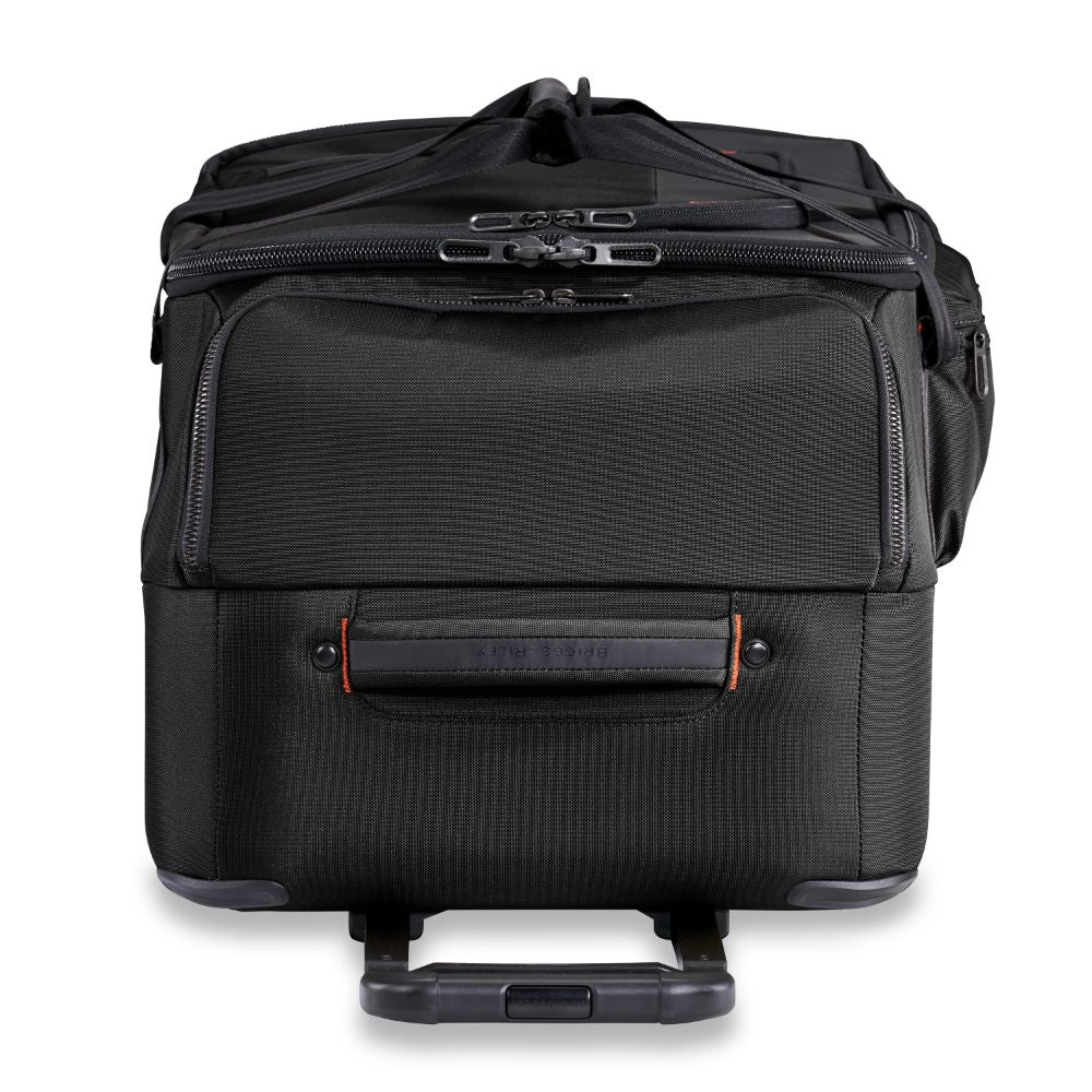 Briggs & Riley ZDX medium upright duffle in black, showcasing spacious interior and durable fabric design.