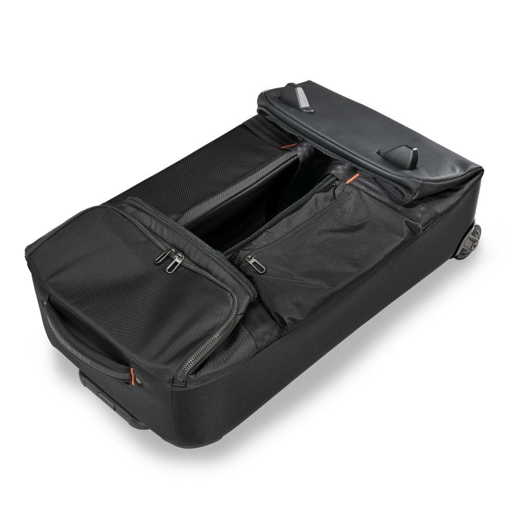 Briggs & Riley ZDX medium upright duffle in black, featuring spacious design and durable fabric for travel convenience.
