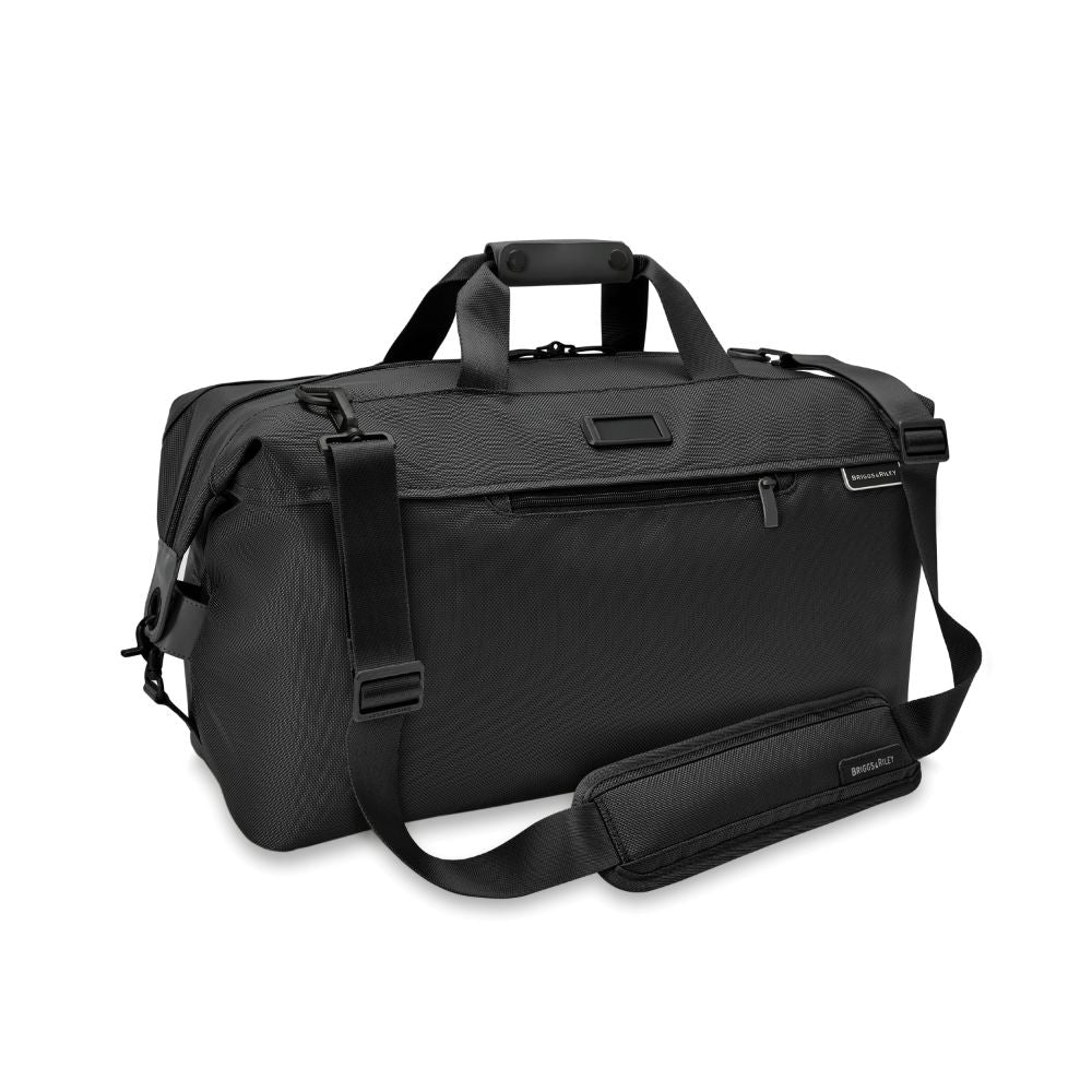 Briggs & Riley Baseline 2 Weekender Duffle in black, showcasing spacious interior and durable fabric design.