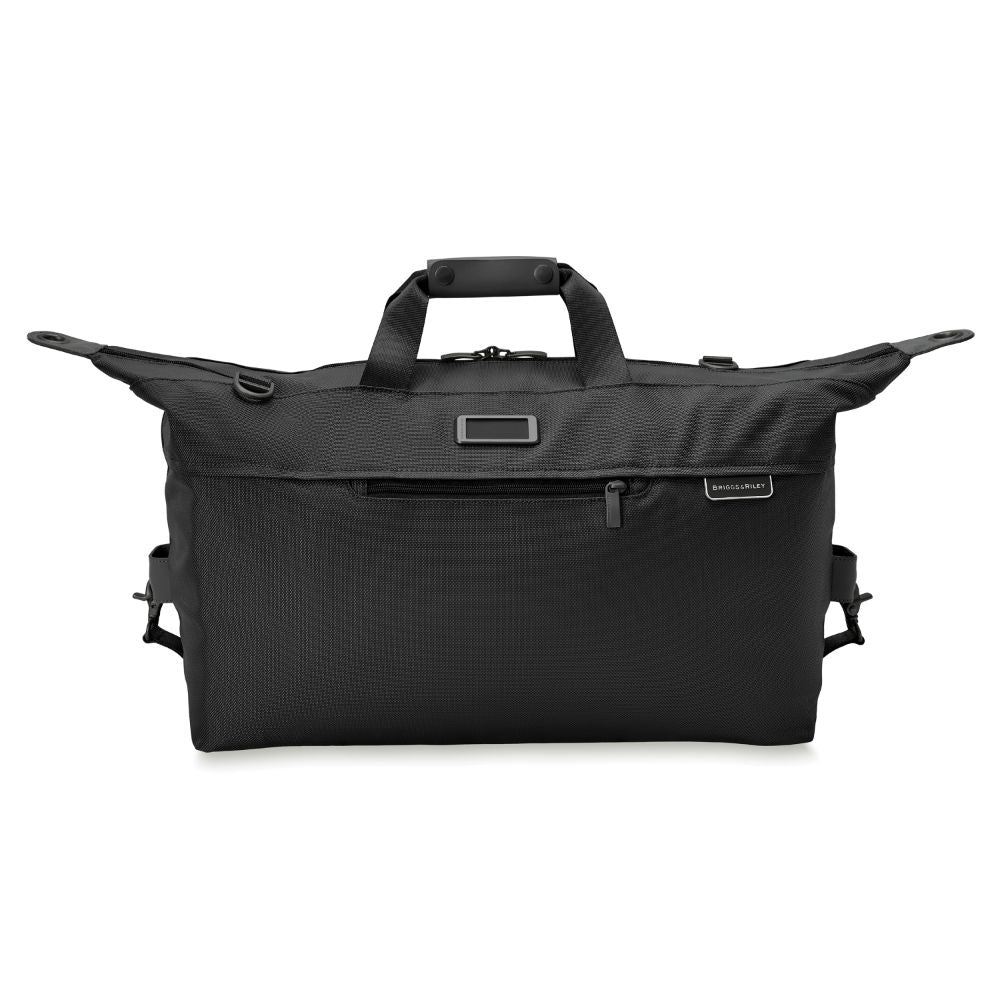 Briggs & Riley Baseline 2 Weekender Duffle in black, showcasing spacious main compartment and sleek design.