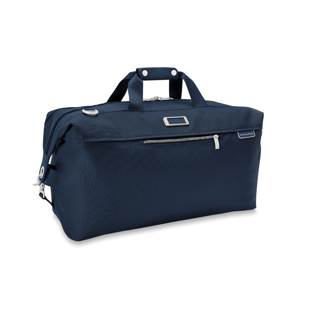 Briggs & Riley Baseline 2 Weekender Duffle in navy, showcasing spacious design and durable fabric for travel.