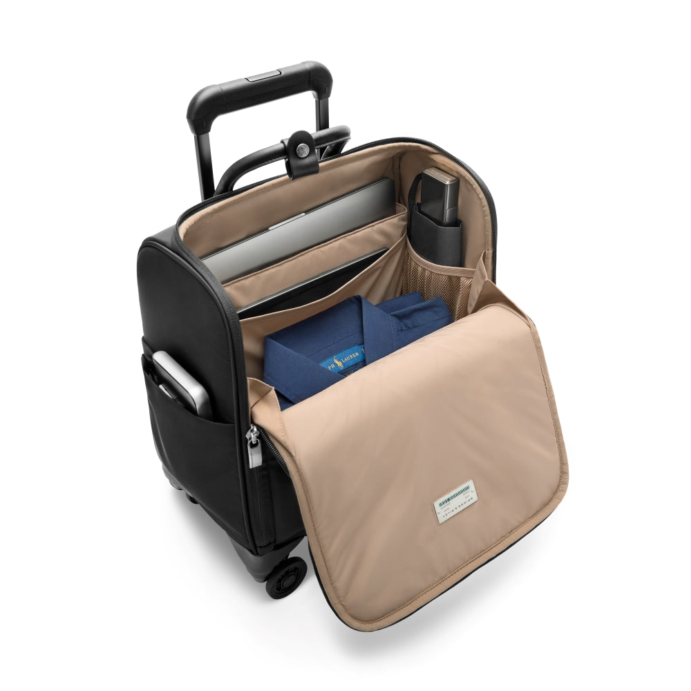 Briggs & Riley Rhapsody wheeled cabin suitcase in black, featuring durable construction and smooth-rolling wheels.